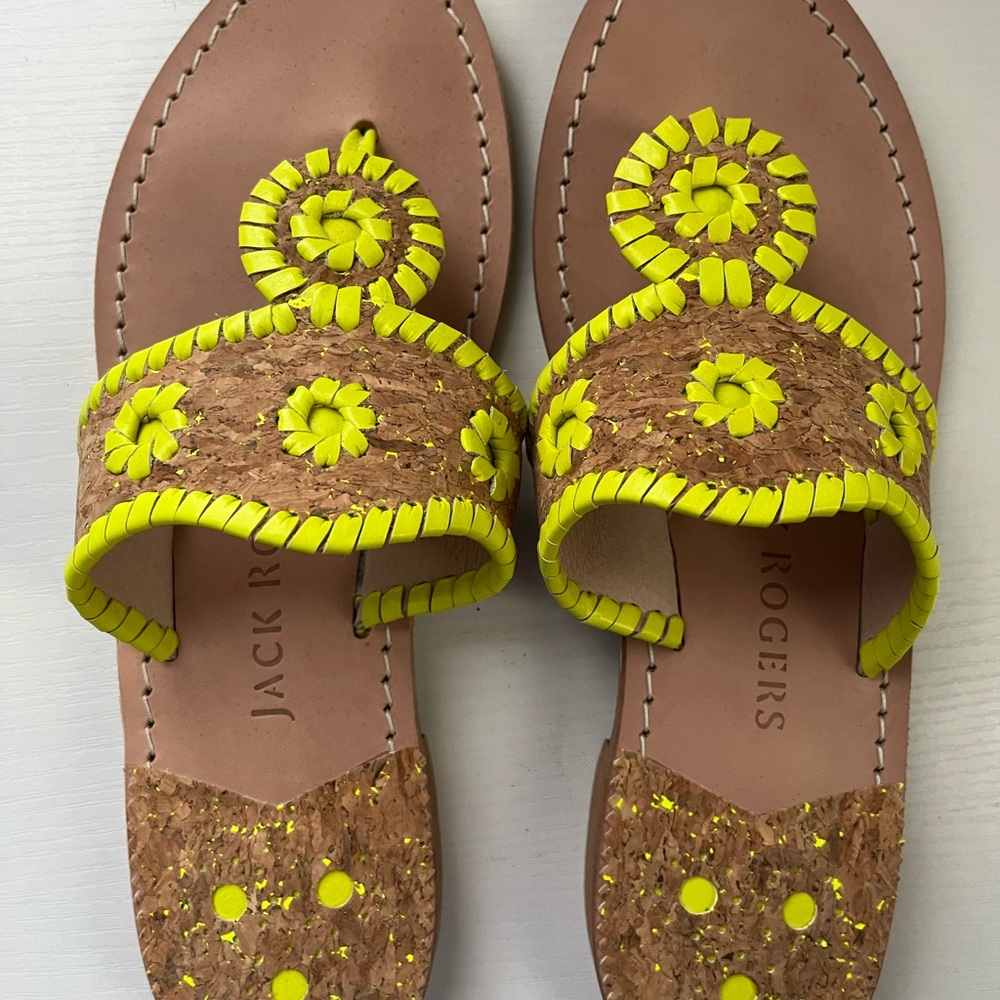 Jack Rogers Neon Yellow Cork Navajo Sandals 8.5
